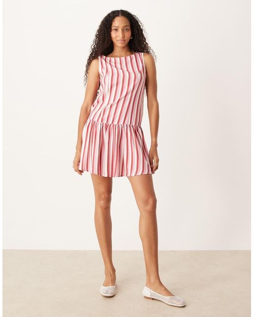 ASOS Pink Linen Blend Drop Waist Mini Dress
