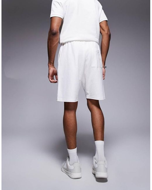 Bershka White Textured Waffle Short Co-ord for men
