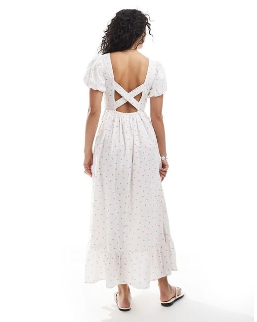 New Look White Shirred Cross Back Midi Dress