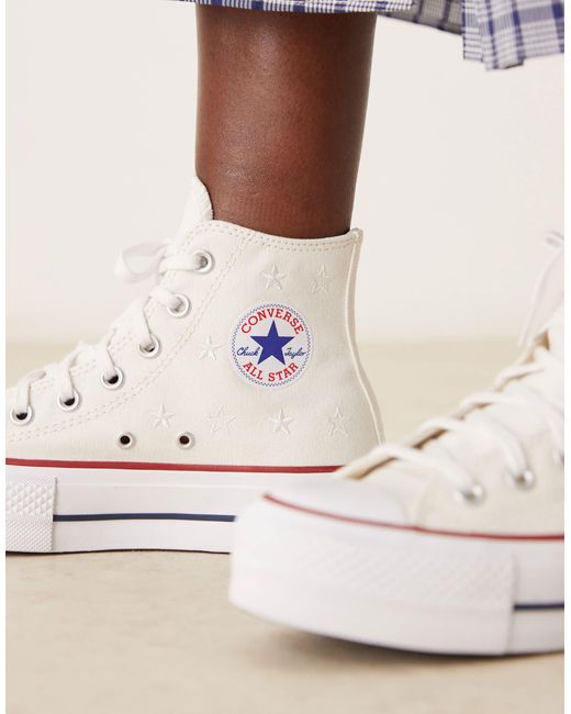 Chuck taylor all star lift hi - baskets à plateforme avec broderies étoiles - cassé Converse en coloris White