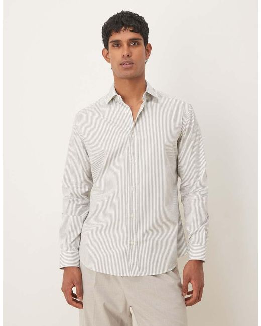 Camisa A Rayas De 100% Algodón De -Verde Mango de hombre de color White