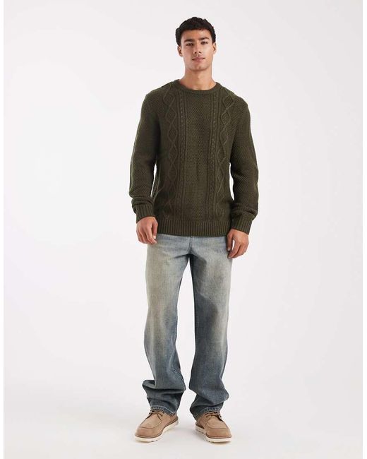 JJ Rebel Green Cable Knit Jumper for men
