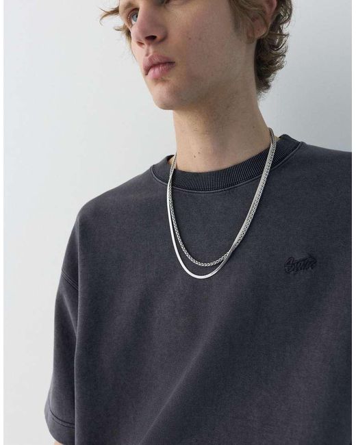 Pull&Bear Blue Stwd Washed-Effect T-Shirt for men