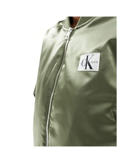 Calvin Klein Green Satin Badge Logo Bomber Jacket