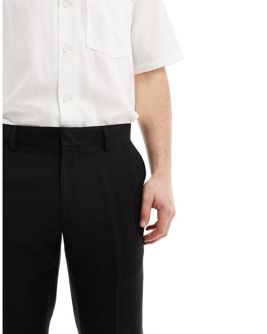 River Island Black Slim Fit Smart Linen Pants for men