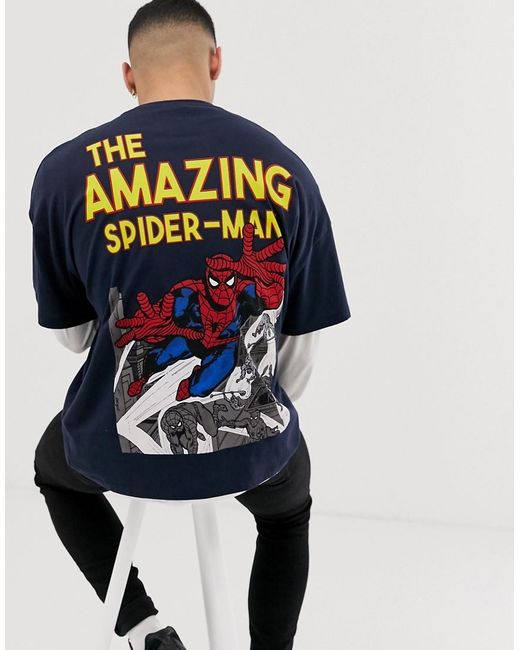 ASOS Blue The Amazing Spiderman Oversized T-shirt With Back Print for men
