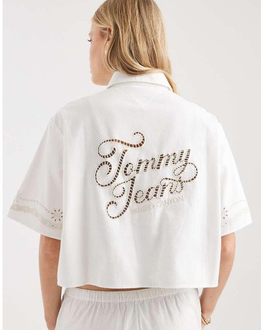 Tommy Hilfiger White Linen Shirt Co-Ord With Broderie Detail