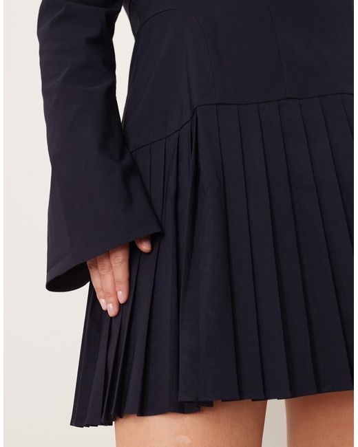 ASOS Blue Asos design curve – langärmliges, plissiertes minikleid