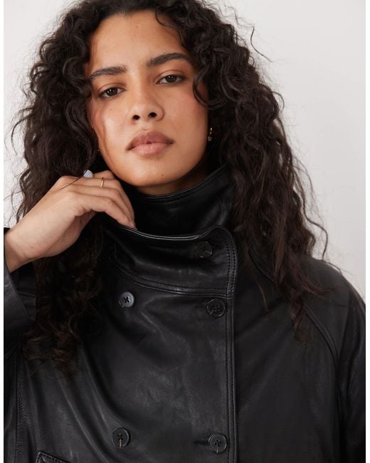 Mango Gray Funnel Neck Statement Leather Jacket