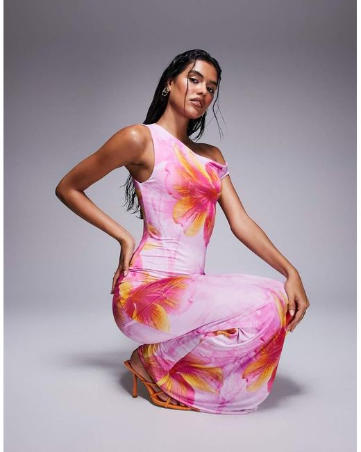 Missy Empire Pink Double Sculpted Slinky Off Shoulder Maxi Dress
