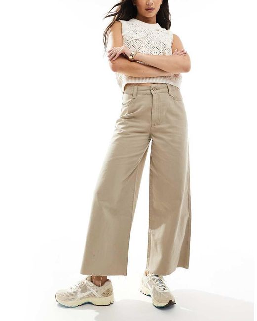 ASOS Natural Cropped Wide Leg Pants With Raw Hem