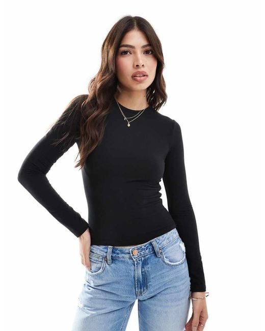 Miss Selfridge Black Long Sleeve Crew Neck Top