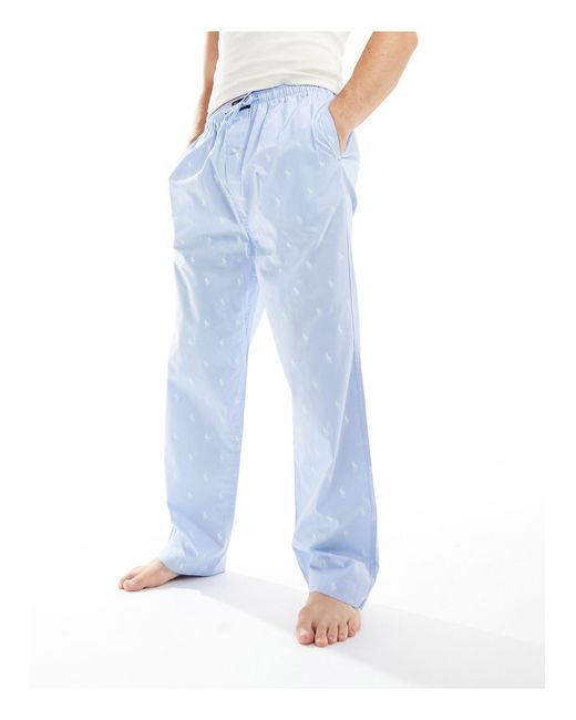 Polo Ralph Lauren Blue Pyjama Trouser With All Over Logo for men