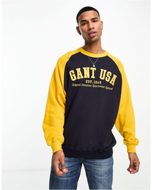 Usa - felpa oversize /gialla con maniche raglan stile baseball e logo di Gant in Blue da Uomo