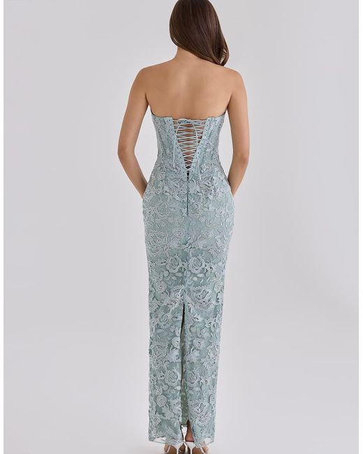 House Of Cb Blue Anisa Jade Hand Beaded Embellished Strapless Maxi Dress