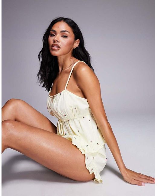 River Island Brown Embroidered Floral Nightwear Set