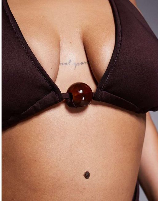 ASOS Black Asos Design Curve Dora Premium High Apex Triangle Bikini Top With Jumbo Bead