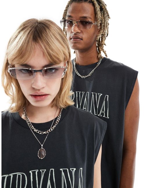 Edizione limitata - occhiali da sole argentati con dettagli stile piercing di Reclaimed (vintage) in Black