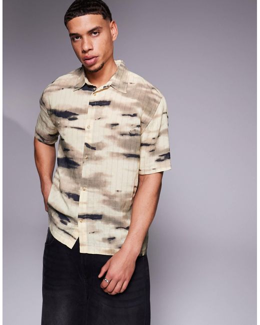 Bershka Gray Textured Printed Shirt for men