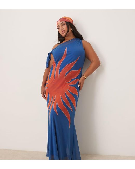 Never Fully Dressed Blue Asymmetric Off Shoulder Maxi Dress