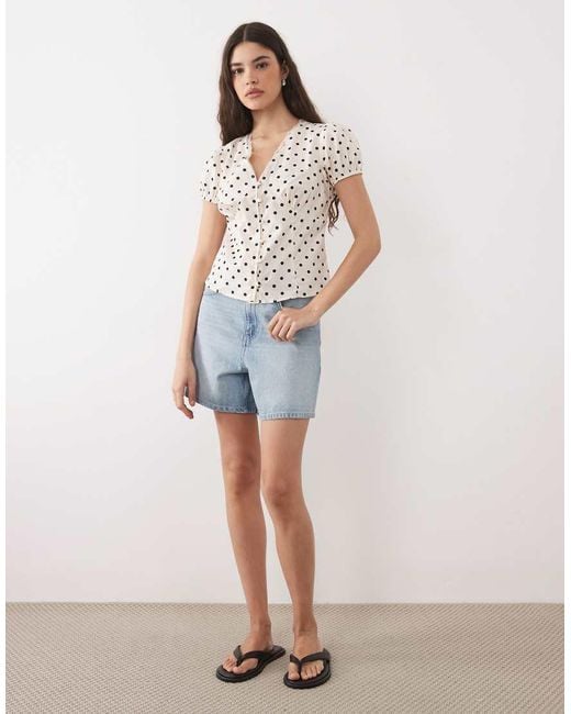 Miss Selfridge Brown V-neck Lace Detail Fitted Shirt