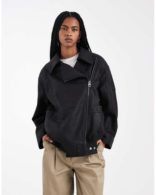 ASOS Black Oversized 80s Leather Look Biker Jacket