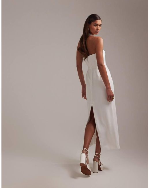 ASOS Brown Crepe Pencil Bandeau Midi Dress With Wide Halter Strap