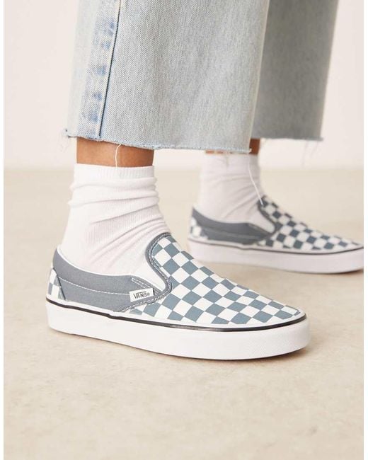 Zapatillas De Deporte A Cuadros Dameros Medio Y Blancos Sin Cierres Slip-On De Classic Vans de color Gray