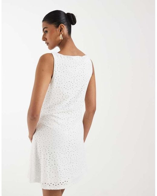 Vero Moda White Jersey Floral Broderie Sleeveless Mini Dress