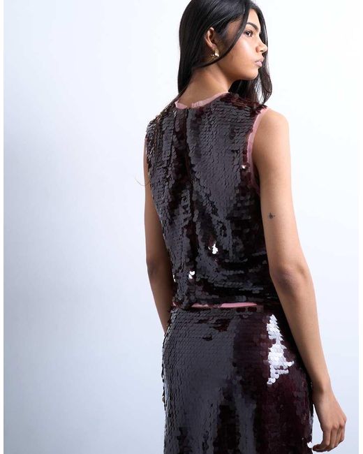 TOPSHOP Red Co-ord Sequin Contrast Shell Top