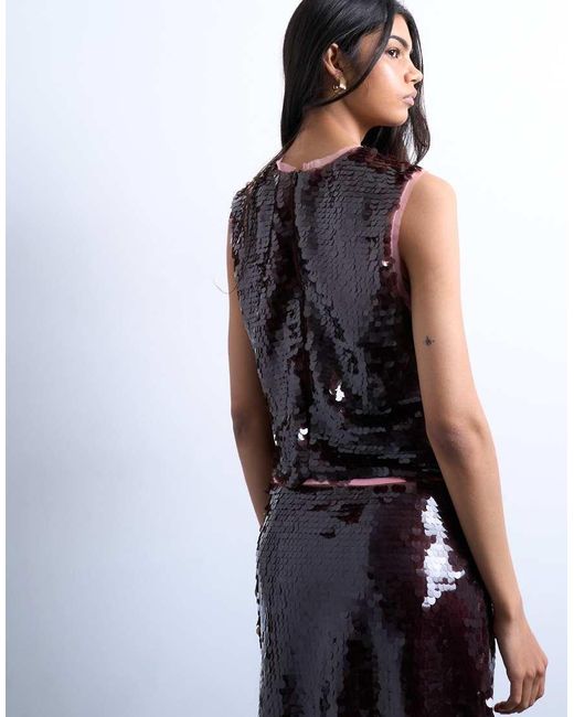 Top Color Vinaccia Con Paillettes A Contrasto di TOPSHOP in Red