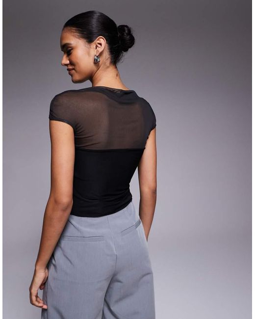 ASOS Black Mesh Slinky Mix Slash Neck Top