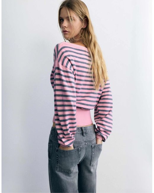 Pull&Bear Red Gestreifter pullover mit u-boot-ausschnitt