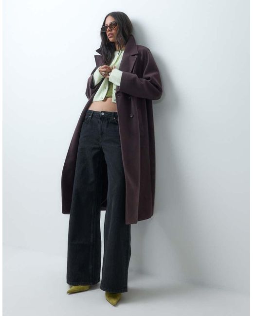 ASOS Lange Double Breasted Jas in het Purple