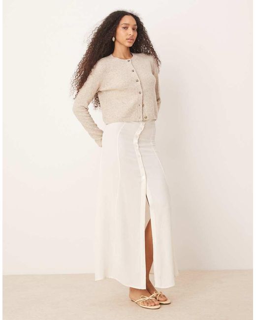 ASOS Natural Linen Blend Button Through Maxi Skirt