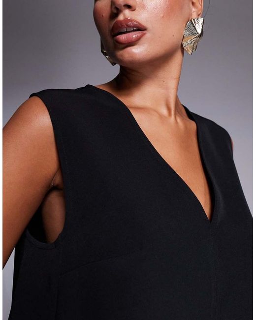 ASOS Black Tailored Boxy V Neck Shell Top