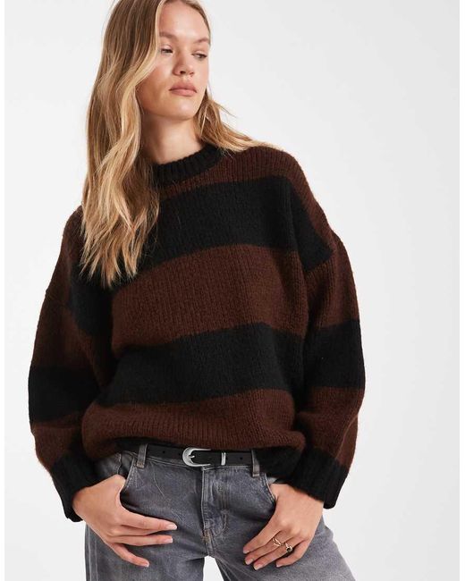 ASOS Oversized Gestreepte Trui Met Ronde Hals in het Black