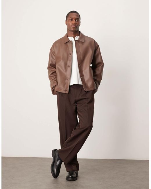 ASOS Brown Faux Leather Harrington Jacket for men
