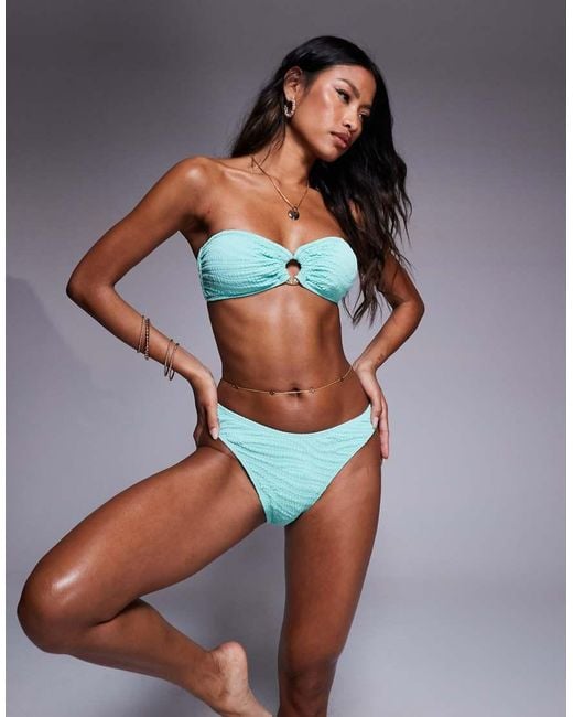 River Island Blue Crinkle Bandeau Bikini Top
