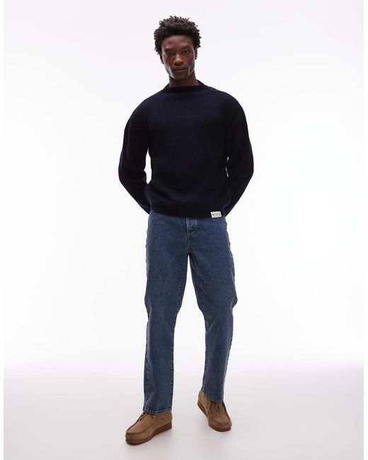 CAT WWR Blue Half Neck Ribbed Loose Fit Knit Jumper for men