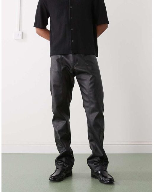 Weekday Black Faux Leather Straight Leg Pants With Zips for men