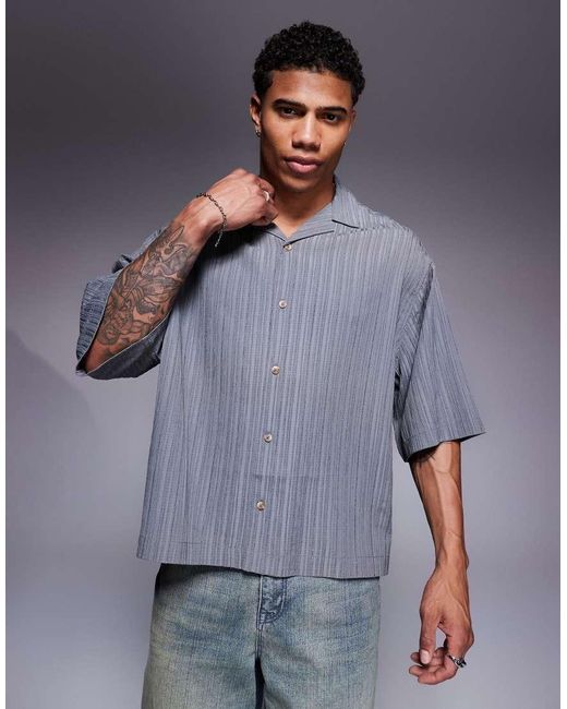 ASOS Gray Boxy Oversized Textured Shirt With Longer Sleeve for men