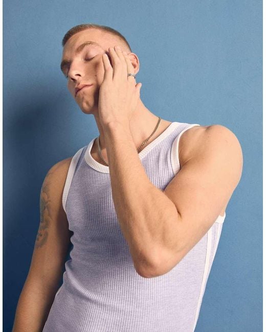 Bershka Blue Contrast Rib Vest Top for men