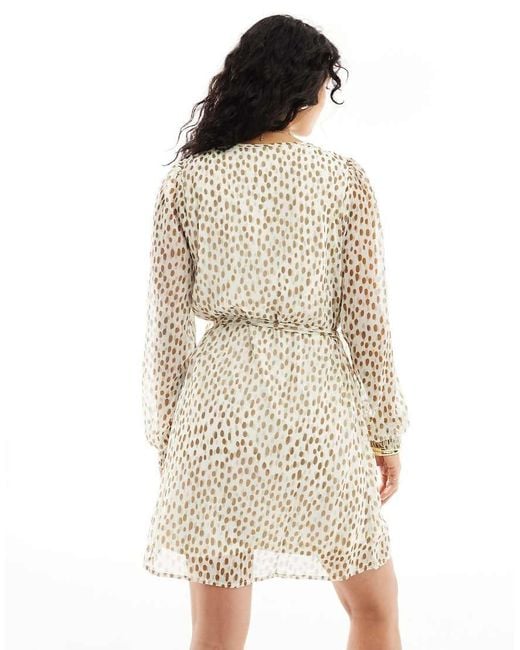 Vila White Tie Waist V Neck Mini Dress With Sheer Sleeves