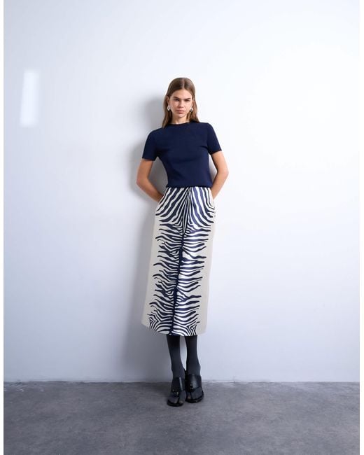 TOPSHOP Blue Satin A Line Midi Skirt