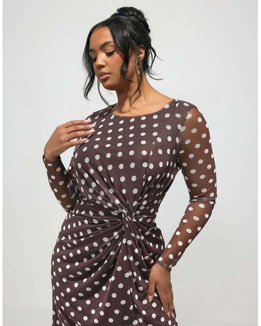 Yours Clothing Brown Polka Dot Maxi Dress