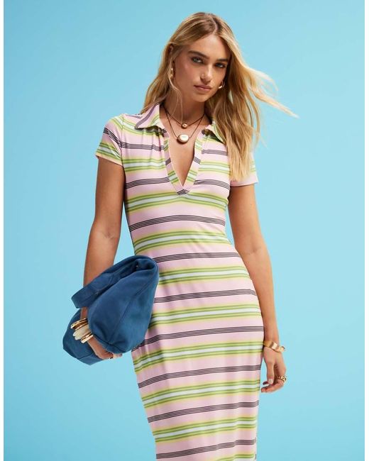 ASOS Blue Short Sleeve Polo Midi Dress