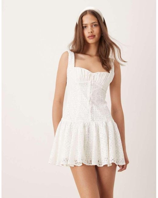 For Love & Lemons Natural Daisy Square Neck Lattice Lace Mini Dress