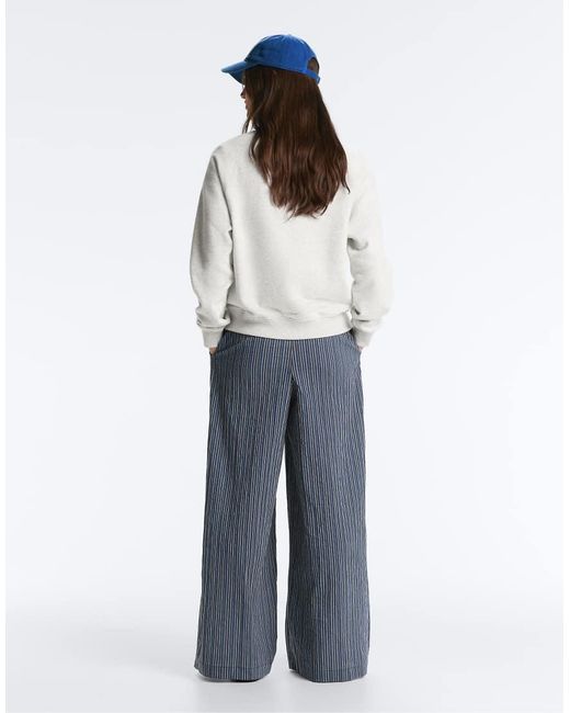 Oysho White Wide Leg Stripe Print Cotton Blend Trousers