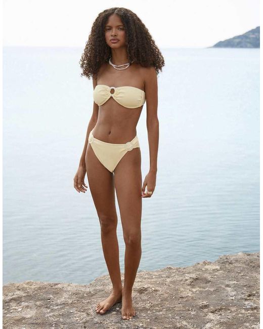 4th & Reckless Brown Crinkle Pearlescent Ring Detail Bandeau Bikini Top Co-ord